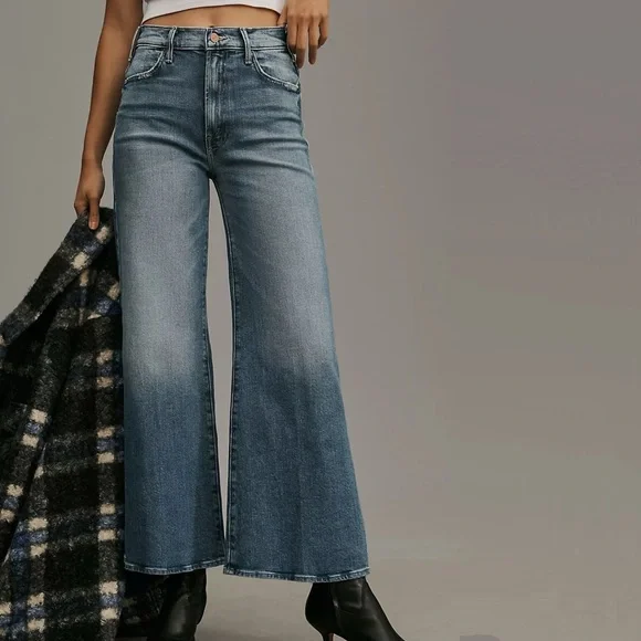 NWT MOTHER The Hustler Roller Sneak High-Rise Wide-Leg Jeans